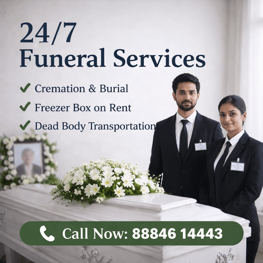 24/7 funeral services in Bangalore cremation freezer box dead body transportation