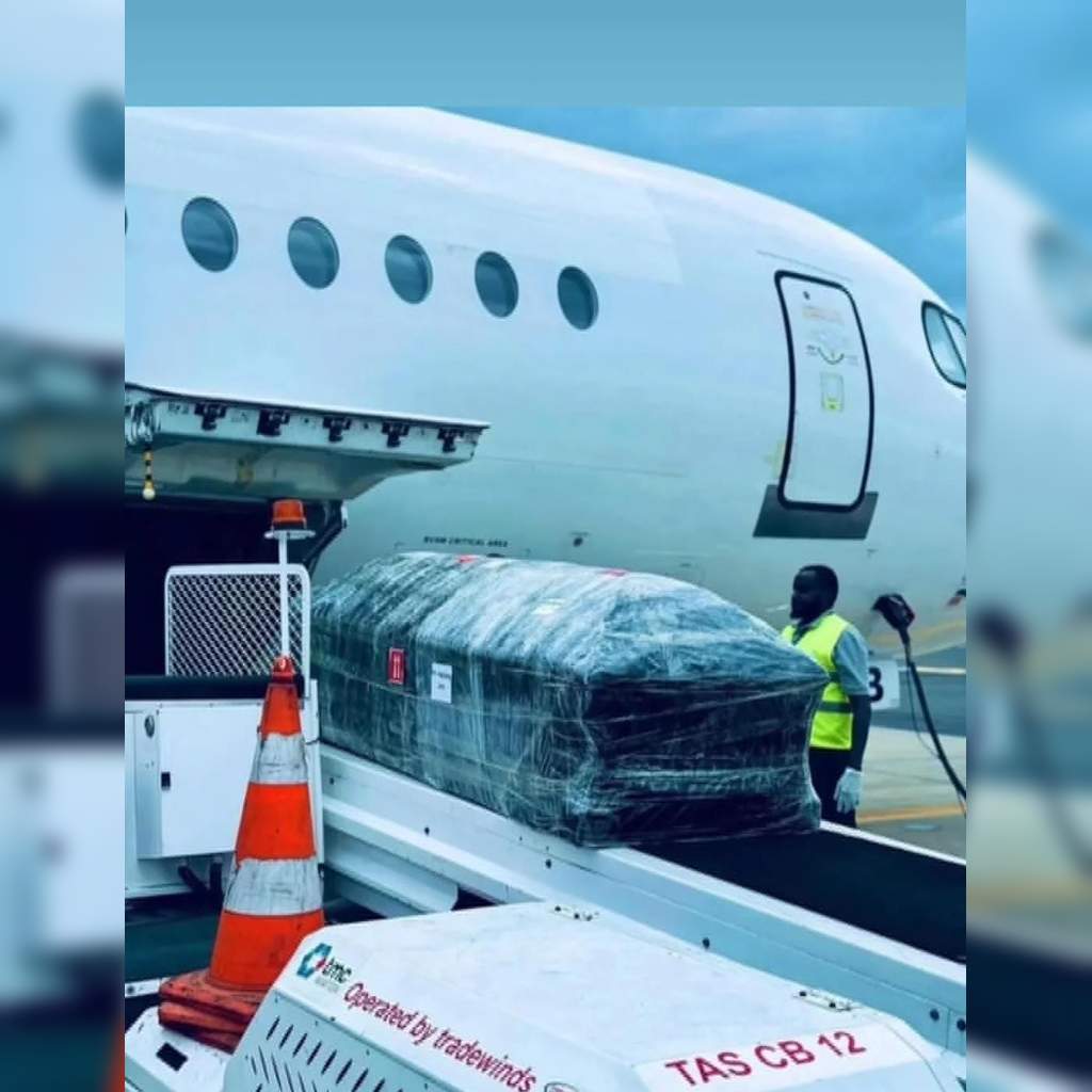 Coffin being loaded into aircraft for dead body transportation between cities in India