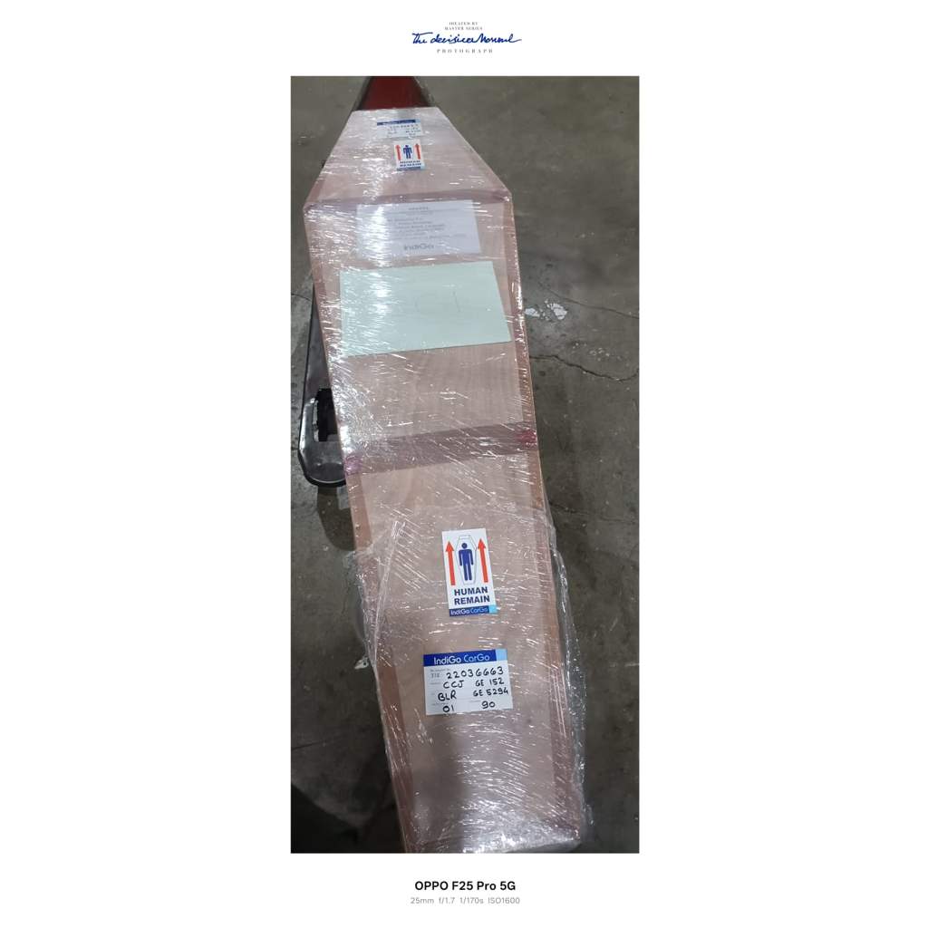 Dead body transportation by air cargo in India with sealed coffin and airline cargo labeling