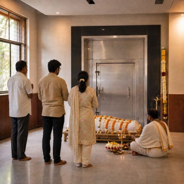 Arthi prepared for final rites at Kallahalli crematorium in Bangalore